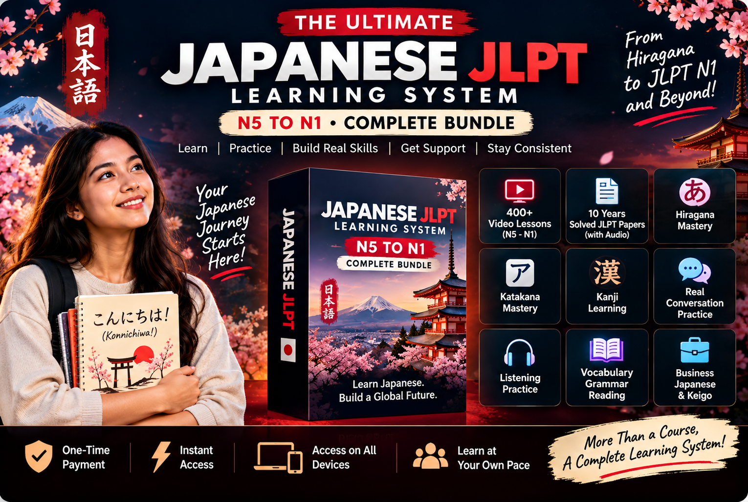 Japanese JLPT N5 to N1 digital course bundle